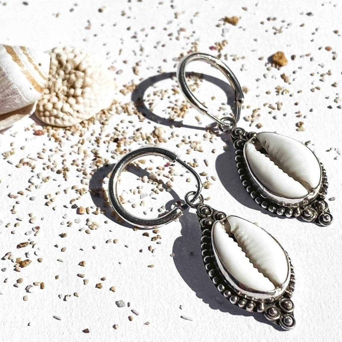 Wind and Soul Earrings Cowrie Shell Hoops