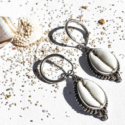 Wind and Soul Earrings Cowrie Shell Hoops