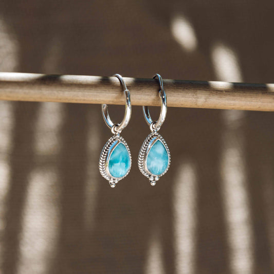 Wind and Soul Earrings Larimar Hoops