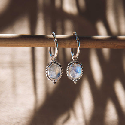 Wind and Soul Earrings Moonstone Hoops