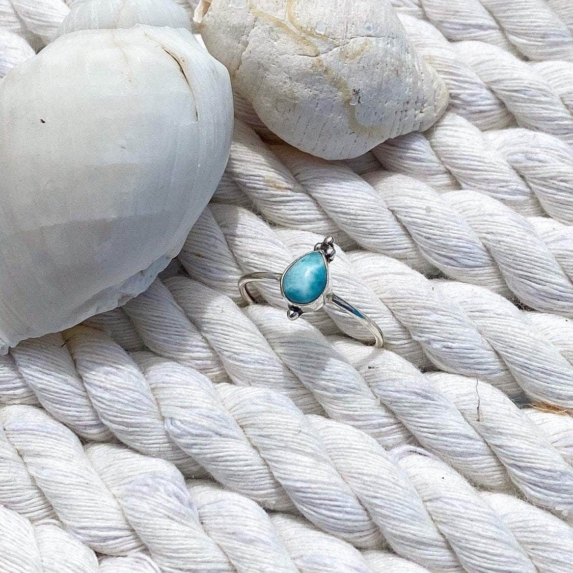 Wind and Soul Larimar Droplet Ring