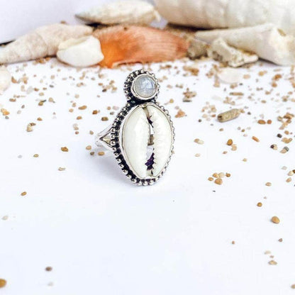 Wind and Soul Rings Cowrie Moonstone Ring