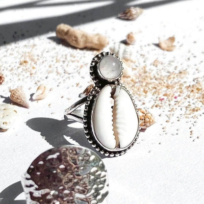 Wind and Soul Rings Cowrie Moonstone Ring